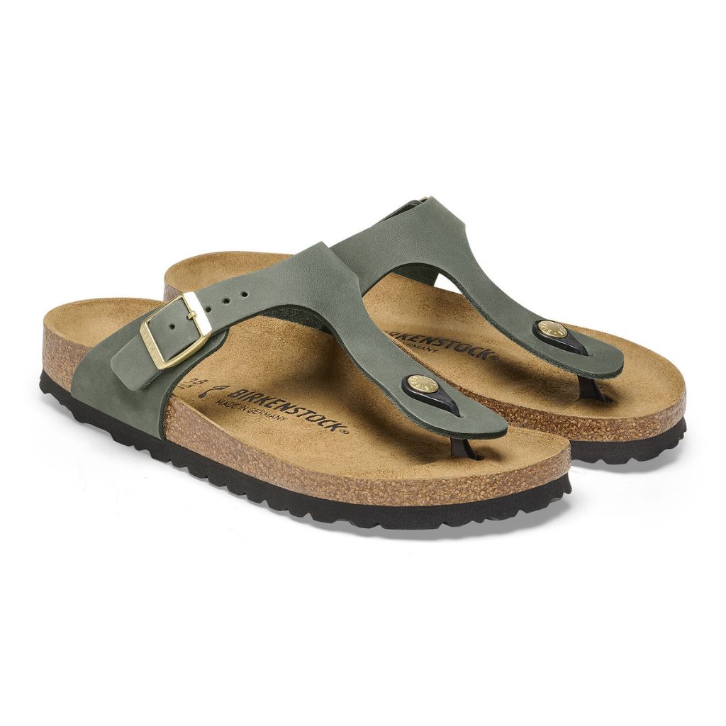 Birkenstock Gizeh Nubuck leather Thyme Side View of Pair