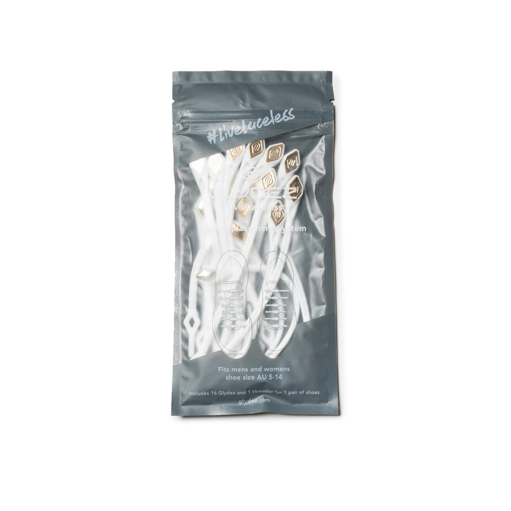 Glydez Regular No-Tie Laces - White/Gold