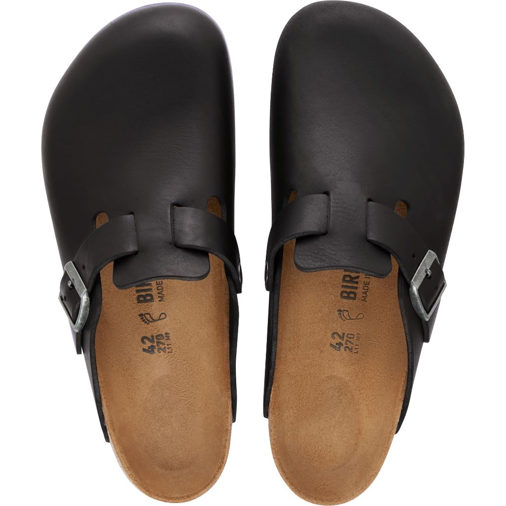Birkenstock Boston Natural Leather Vintage Wood - Black
