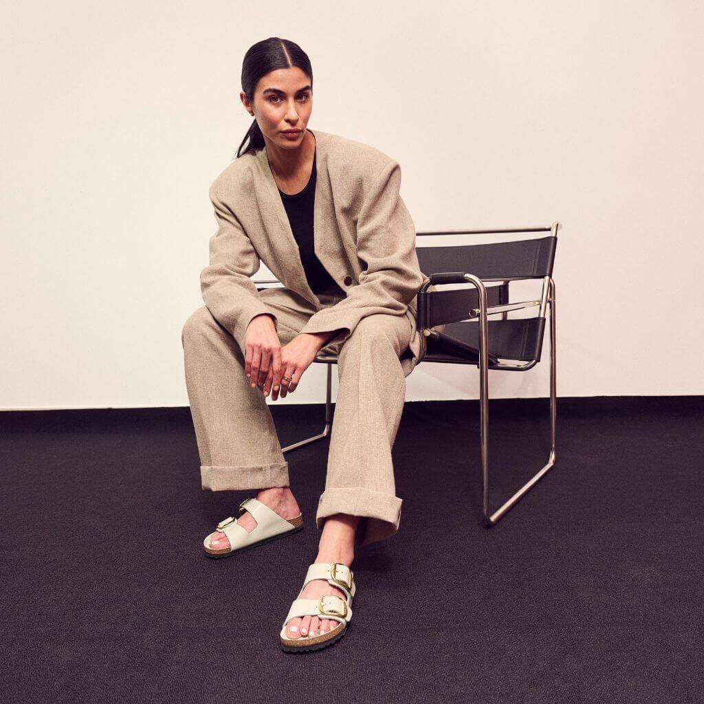 Arizona High Shine Leather Big Buckle in Ecru