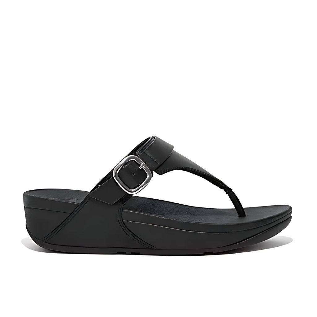 Lulu Covered Buckle Toe Post Thong - Black