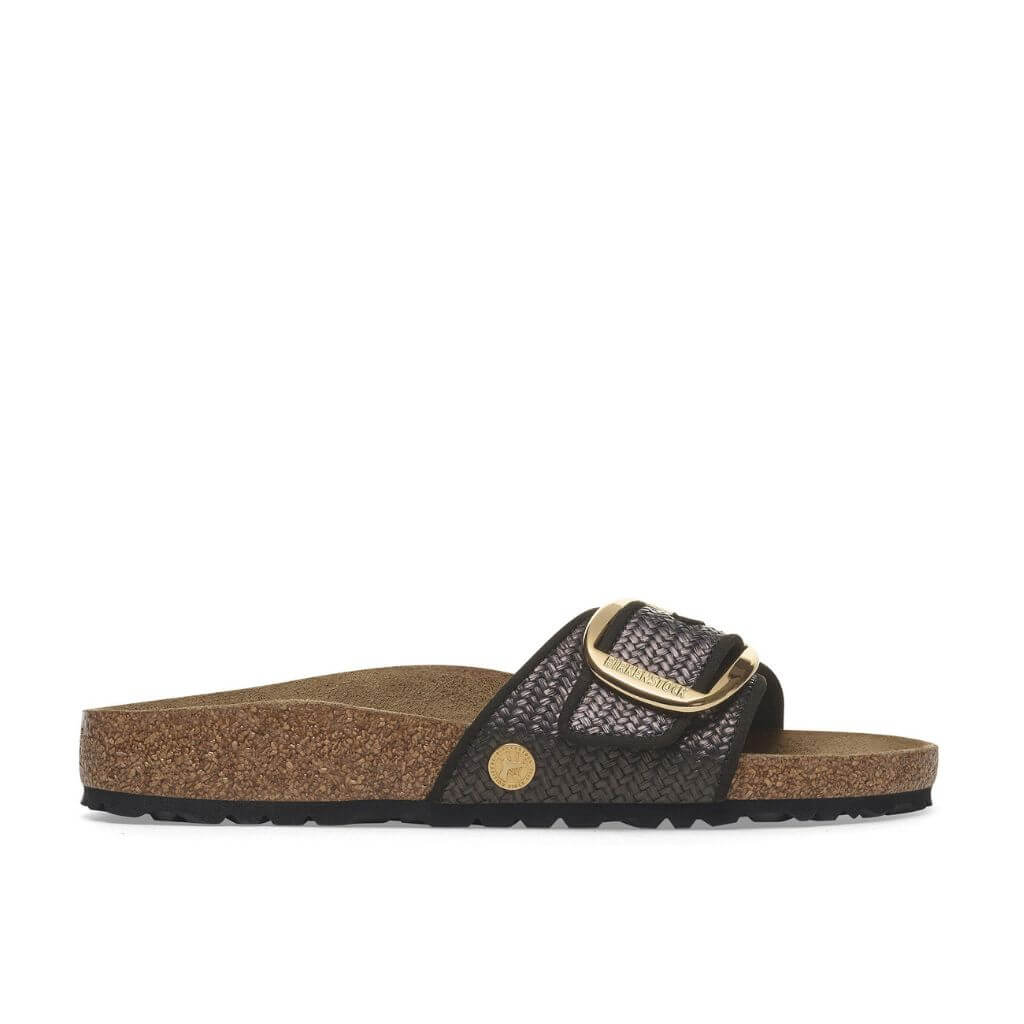 Madrid Big Buckle Textile  in Raffia Black