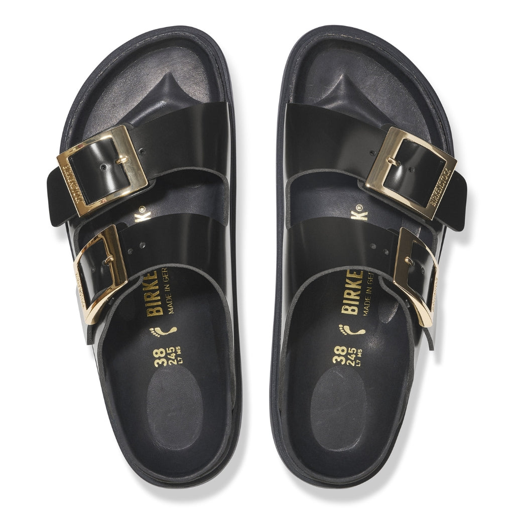 Arizona High Shine Leather Droplet Buckle Narrow - Black