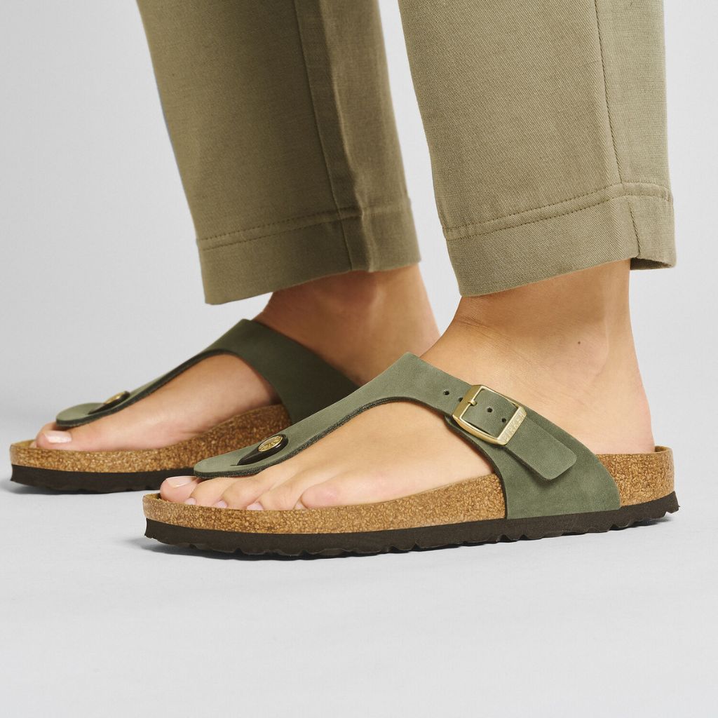 Birkenstock Gizeh Nubuck leather Thyme Side View on afoot
