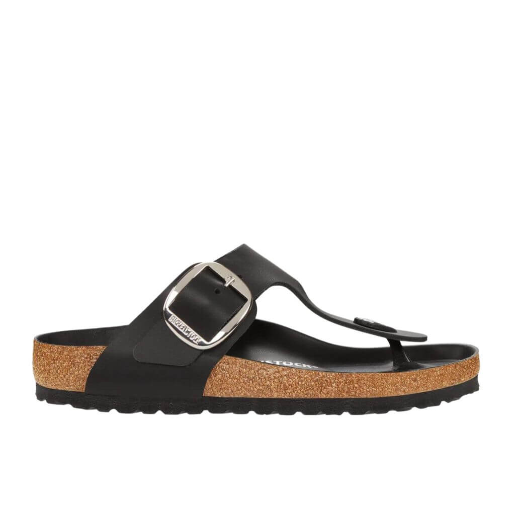Birkenstock Gizeh Oiled Leather Big Buckle Black Side Biew