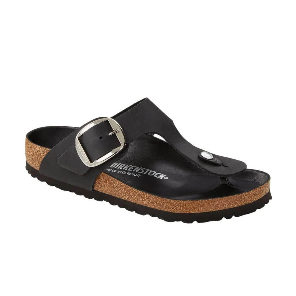 Birkenstock Gizeh Oiled Leather Big Buckle Black Front Side View