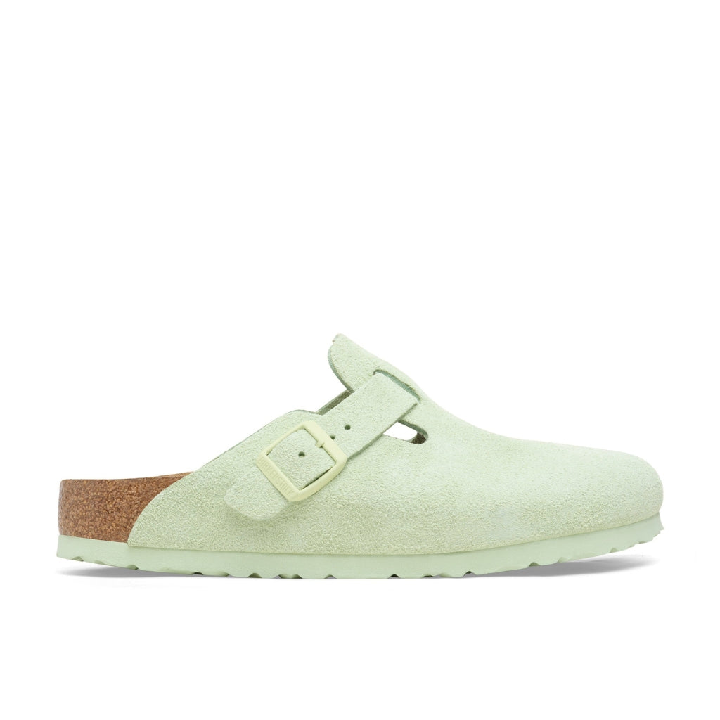 Birkenstock Boston Leather Suede Soft Footbed - Faded Lime - 1026810