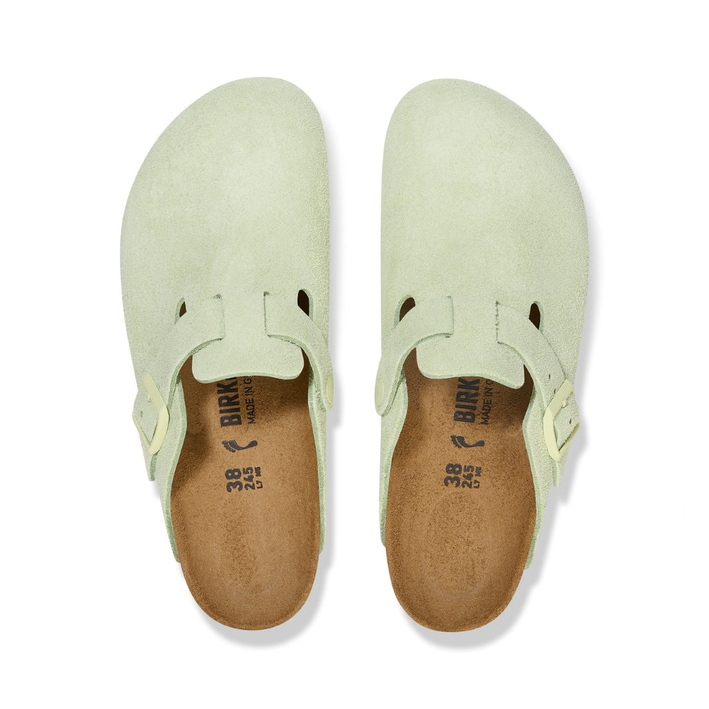Birkenstock Boston Leather Suede Soft Footbed - Faded Lime - 1026810