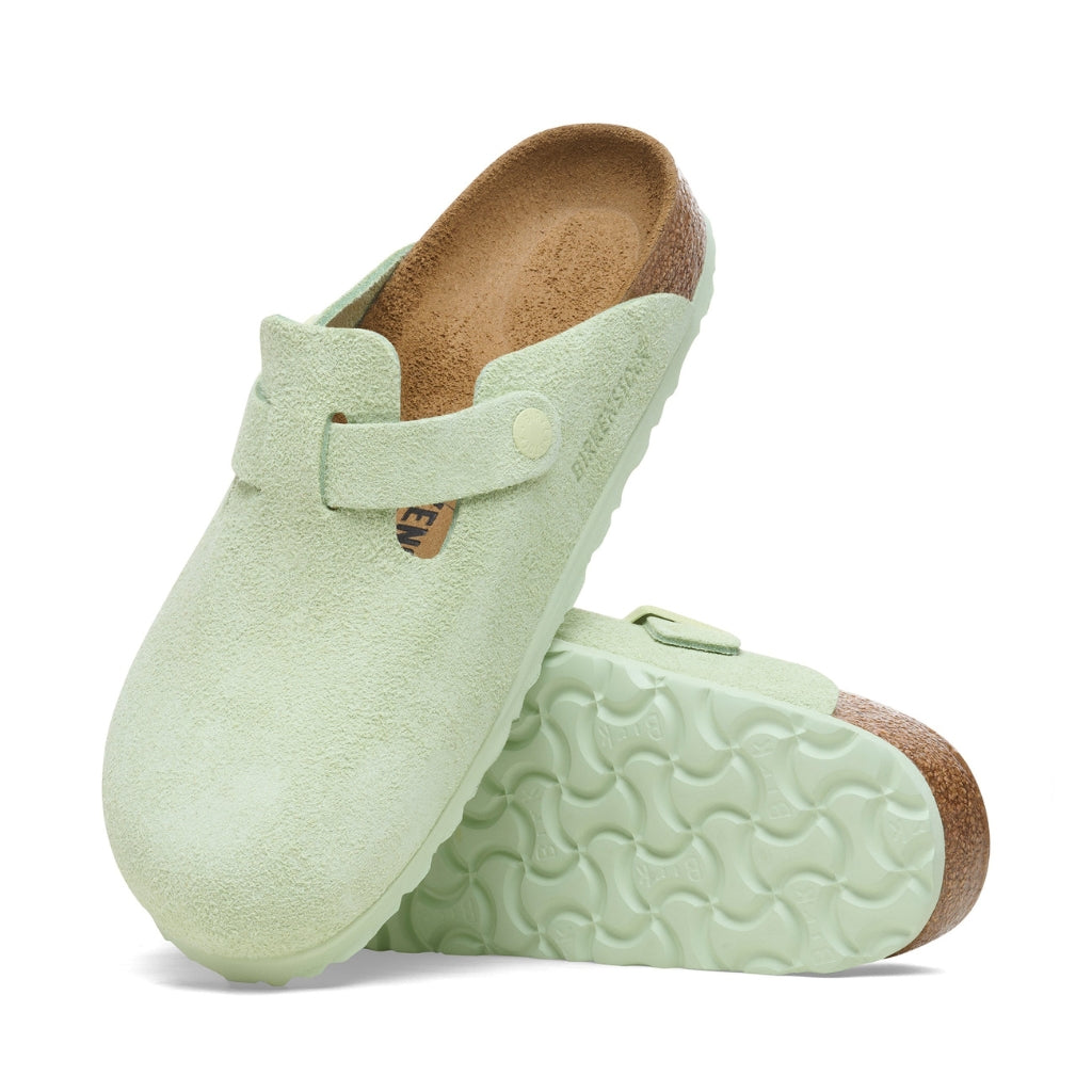 Birkenstock Boston Leather Suede Soft Footbed - Faded Lime - 1026810
