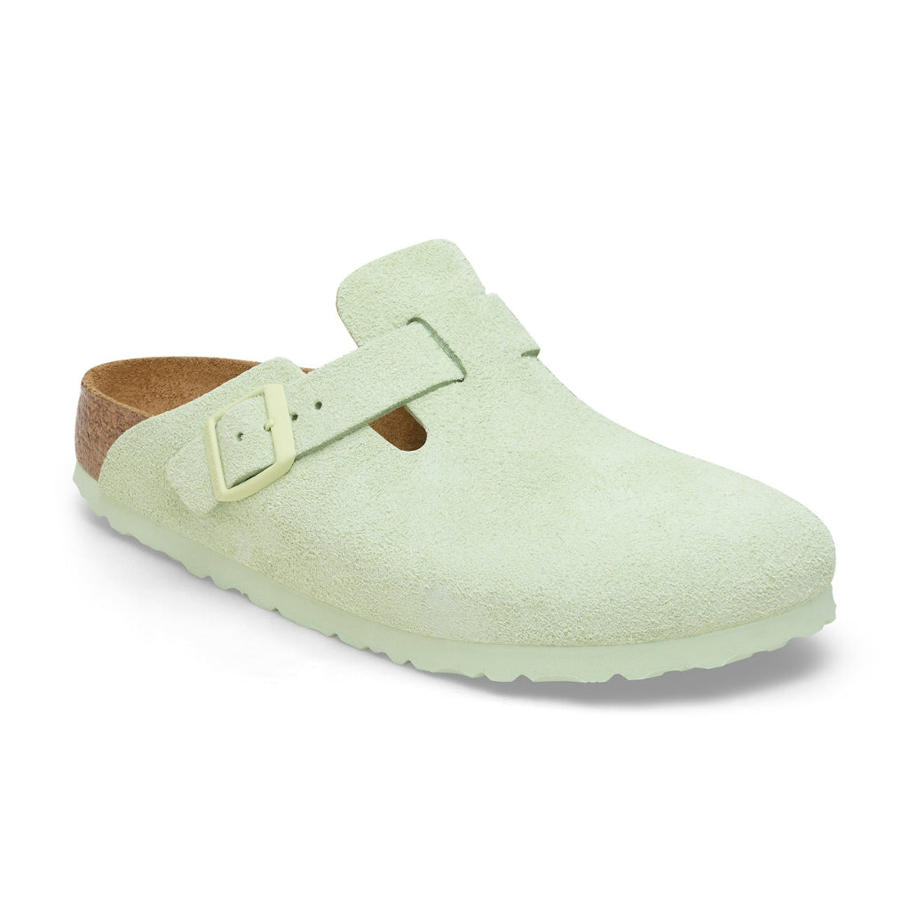 Birkenstock Boston Leather Suede Soft Footbed - Faded Lime - 1026810