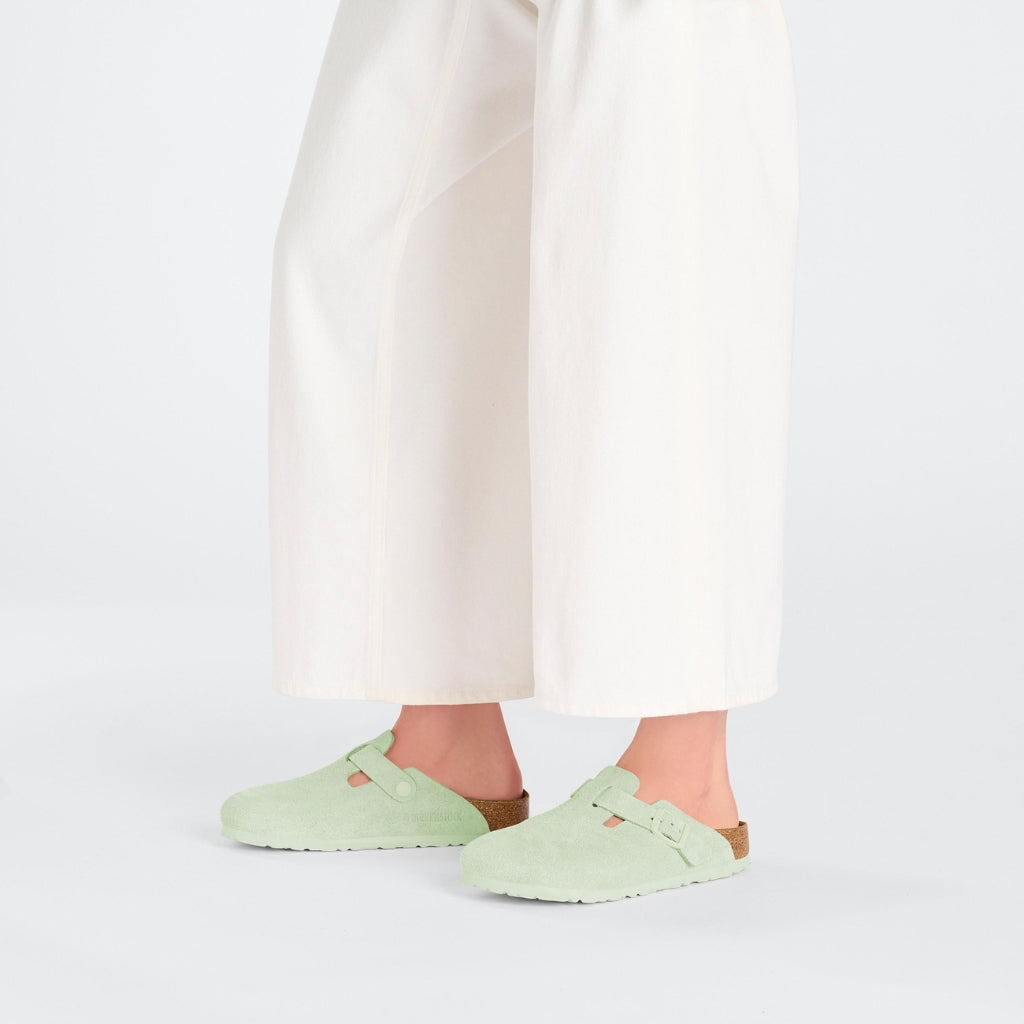 Birkenstock Boston Leather Suede Soft Footbed - Faded Lime - 1026810