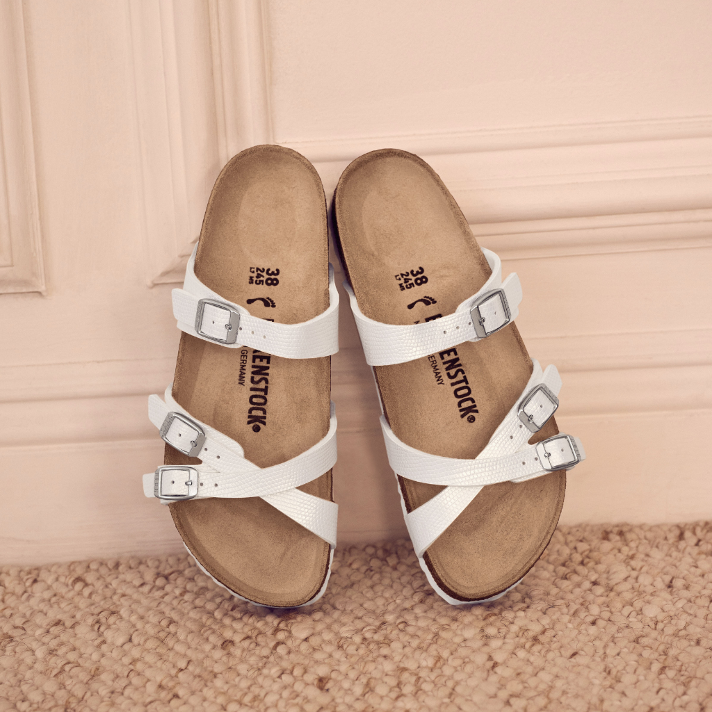 Franca Birko Flor Shiny Embossed Narrow - White