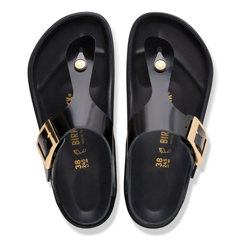 Gizeh High Shine Leather Droplet Buckle - Black