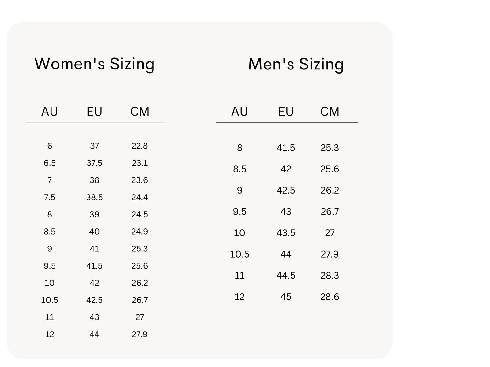 Sizing Guide Footgear