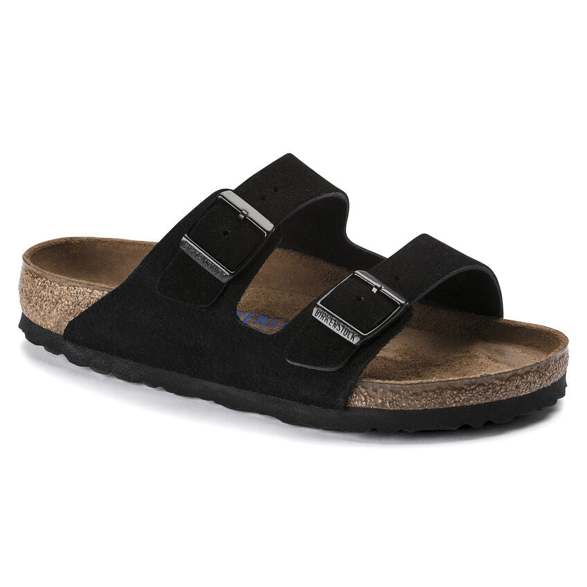 Birkenstock Arizona Suede Soft Footbed (Narrow) - Black - 951323 | Footgear 