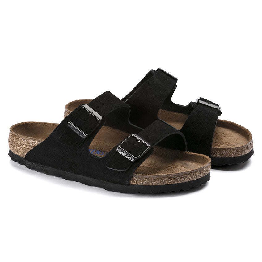 Birkenstock Arizona Suede Soft Footbed (Narrow) - Black - 951323 | Footgear 