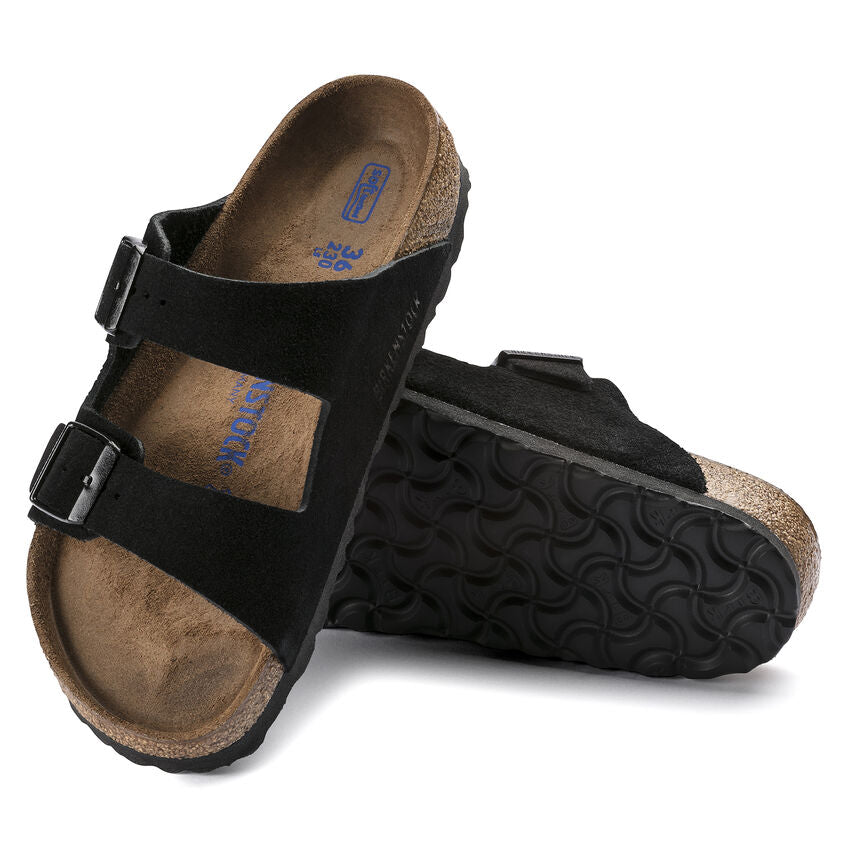 Birkenstock Arizona Suede Soft Footbed (Narrow) - Black - 951323 | Footgear 