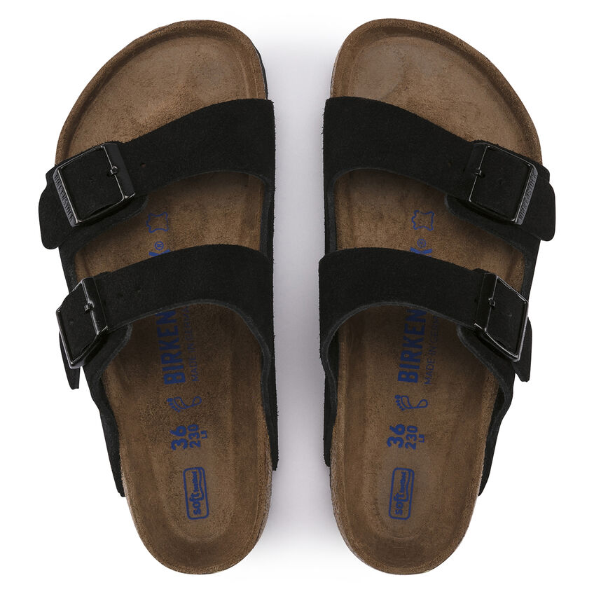 Birkenstock Arizona Suede Soft Footbed (Narrow) - Black - 951323 | Footgear 