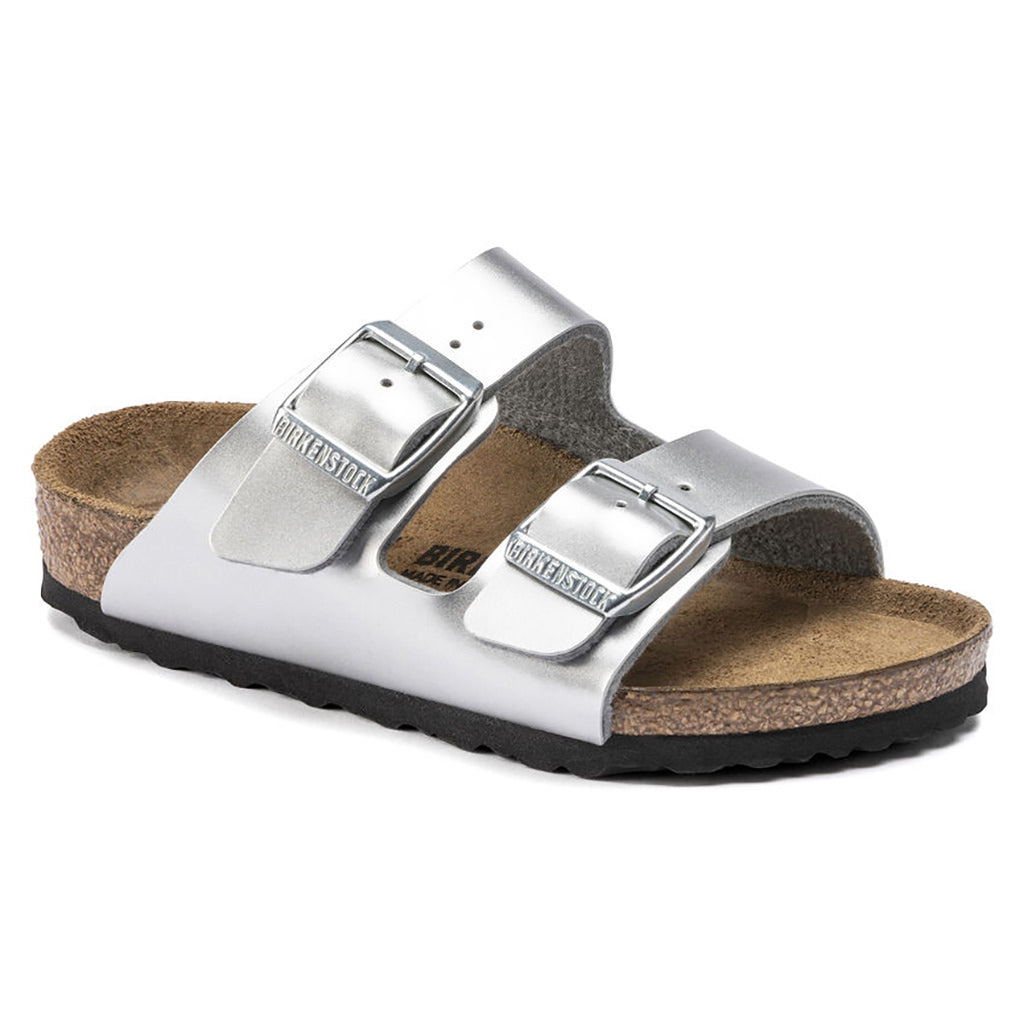Birkenstock Arizona Birko Flor Kids Narrow - Metallic Silver | Footgear