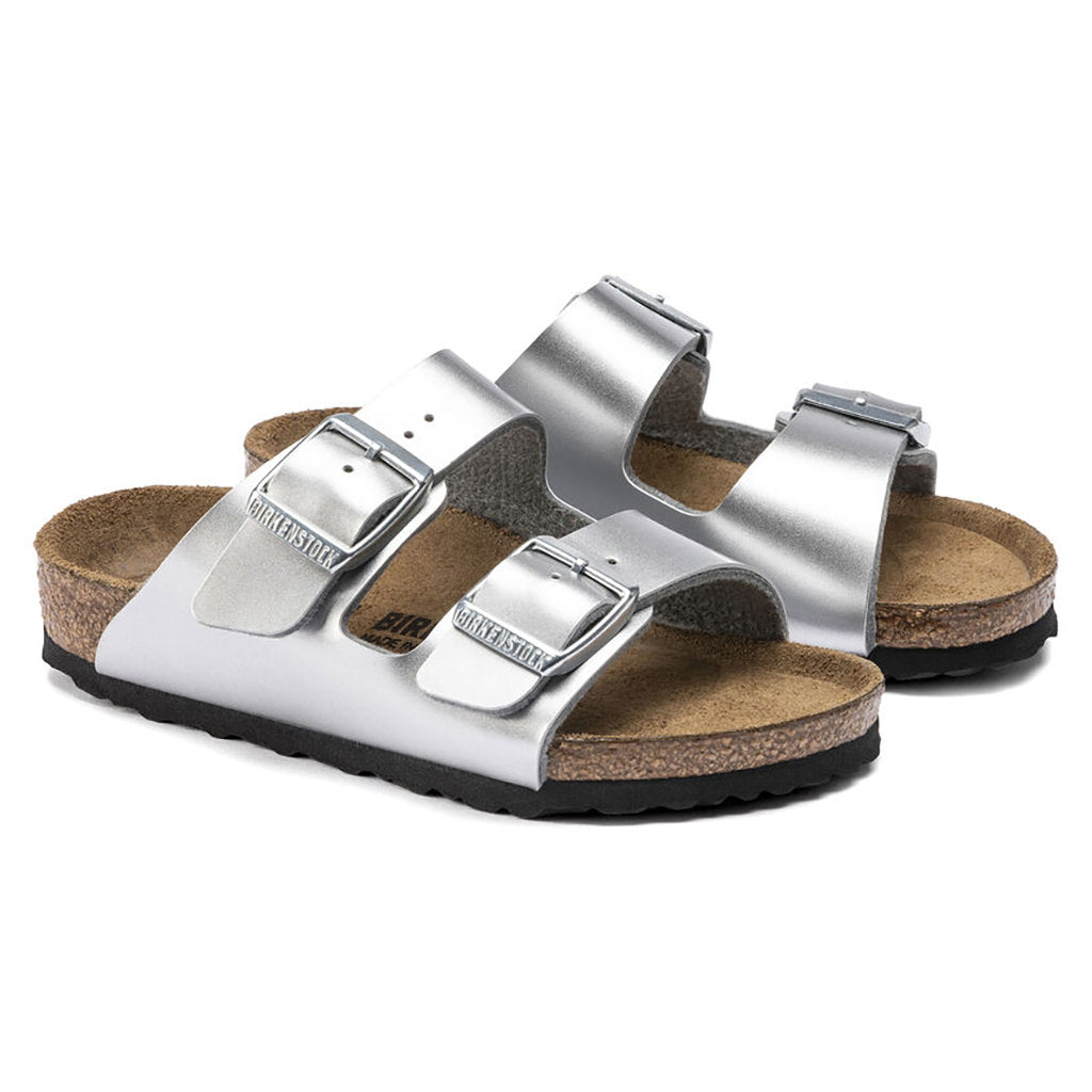 Birkenstock Arizona Birko Flor Kids Narrow - Metallic Silver | Footgear