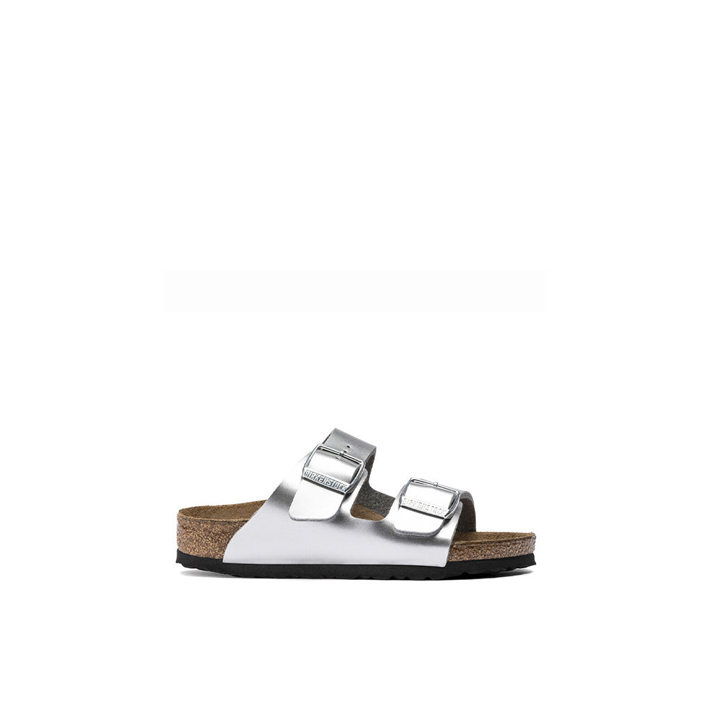 Birkenstock Arizona Birko Flor Kids Narrow - Metallic Silver | Footgear