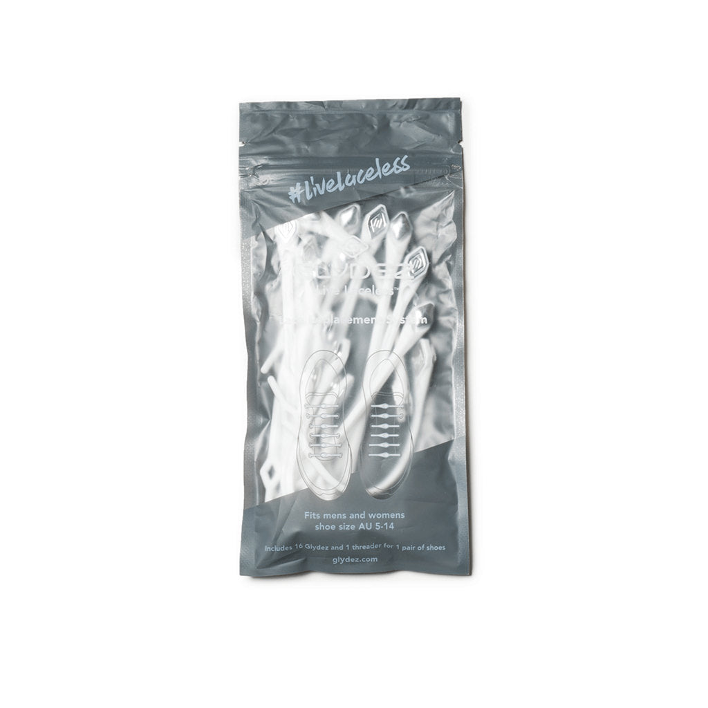Glydez Regular No-Tie Laces - White/Silver