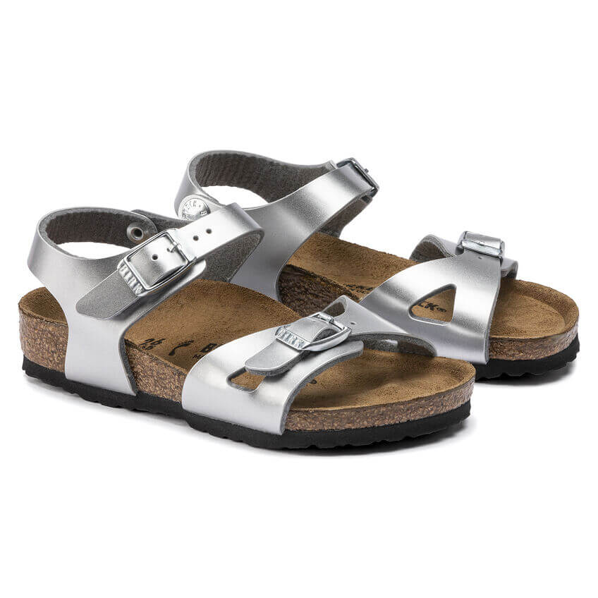 Birkenstock Rio Birko Flor Kids Narrow - Metallic Silver | Footgear 